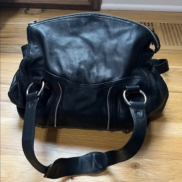 B. Makowsky Black Pebbled Leather Large Slouchy Moto Hobo Bag - Picture 6 of 11